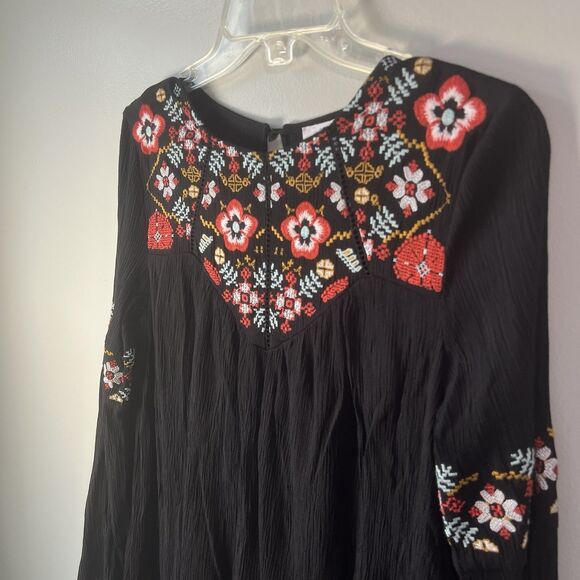 Blue Rain Black Mini Dress With Floral Embroidery Lined, Size S - Picture 4 of 14